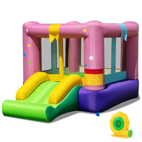 Inflatable Bounce House, Kids Bouncy Castle with Slide & Basketball Rim
