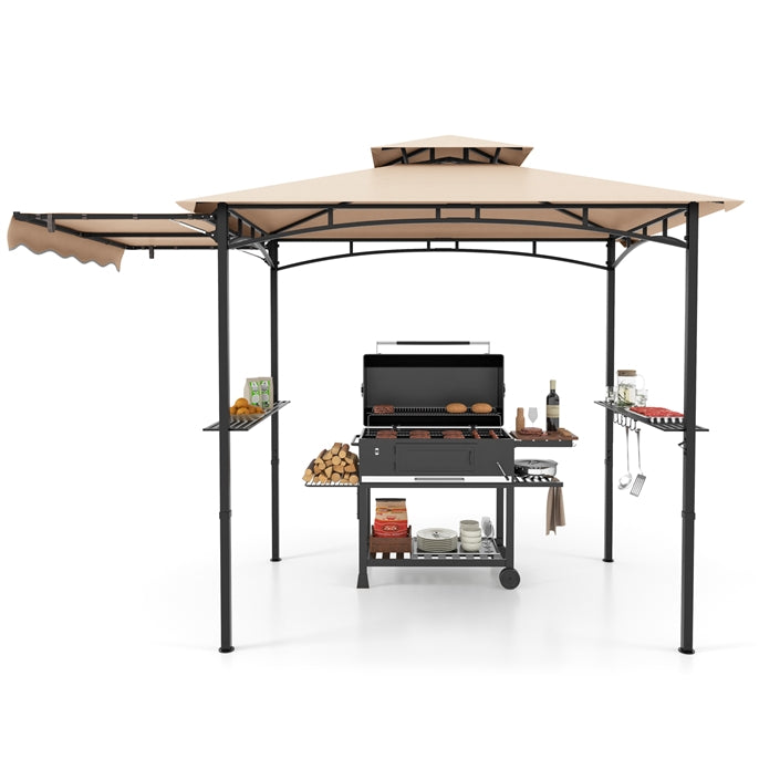 318 cm x 153 cm BBQ Grill Gazebo w/Side Awning Double-Tier Canopy Tent Shelter