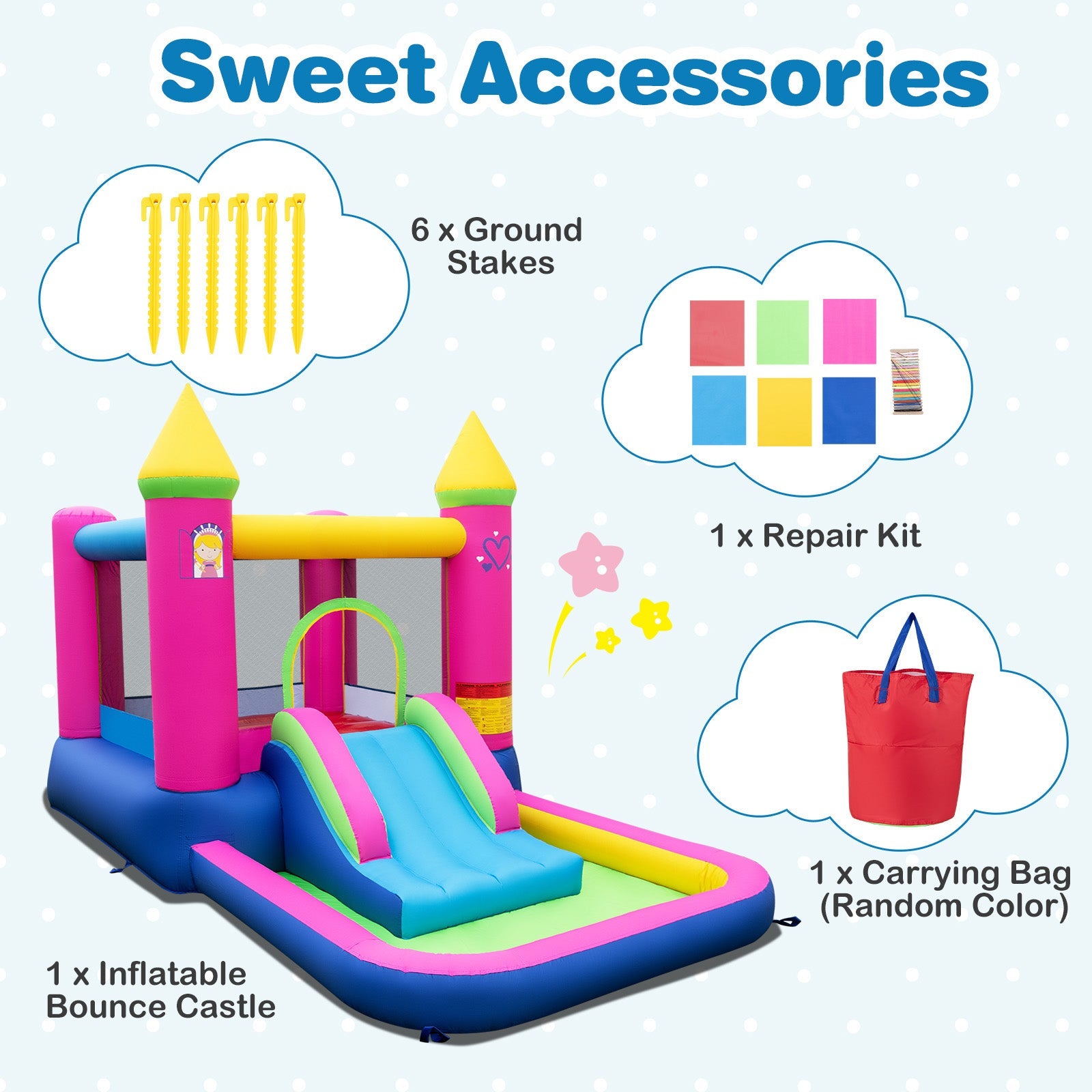 Inflatable Bounce House, 4-in-1 Kids Princess-themed Bouncer for Yard, Lawn, Party