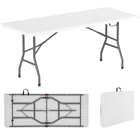 180cm Outdoor Portable Folding Table, 160kg Fold-in-Half Table w/ HDPE Tabletop, Safe Lock Mechanism, Patio Folding Dining Table w/ Carrying Handle for Party, Picnic, Camping