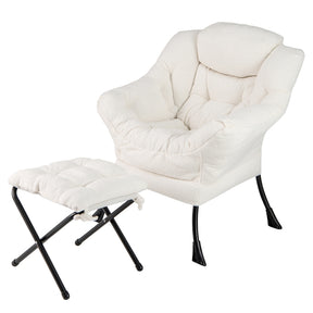 Lazy Chair with Ottoman, Modern Accent Chair with Folding Footrest, Head Pillow, Armrests, Storage Pocket