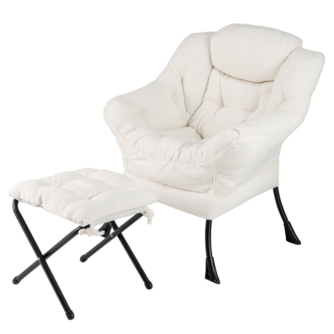 Lazy Chair with Ottoman, Modern Accent Chair with Folding Footrest, Head Pillow, Armrests, Storage Pocket