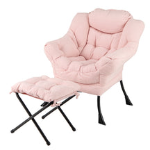 Lazy Chair with Ottoman, Modern Accent Chair with Folding Footrest, Head Pillow, Armrests, Storage Pocket