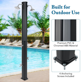 35 L Solar Heated Outdoor Shower w/ Dual Shower Heads, 2.2 M Outdoor Shower w/ 2 Swivel Shower Heads & 2 Foot Showers