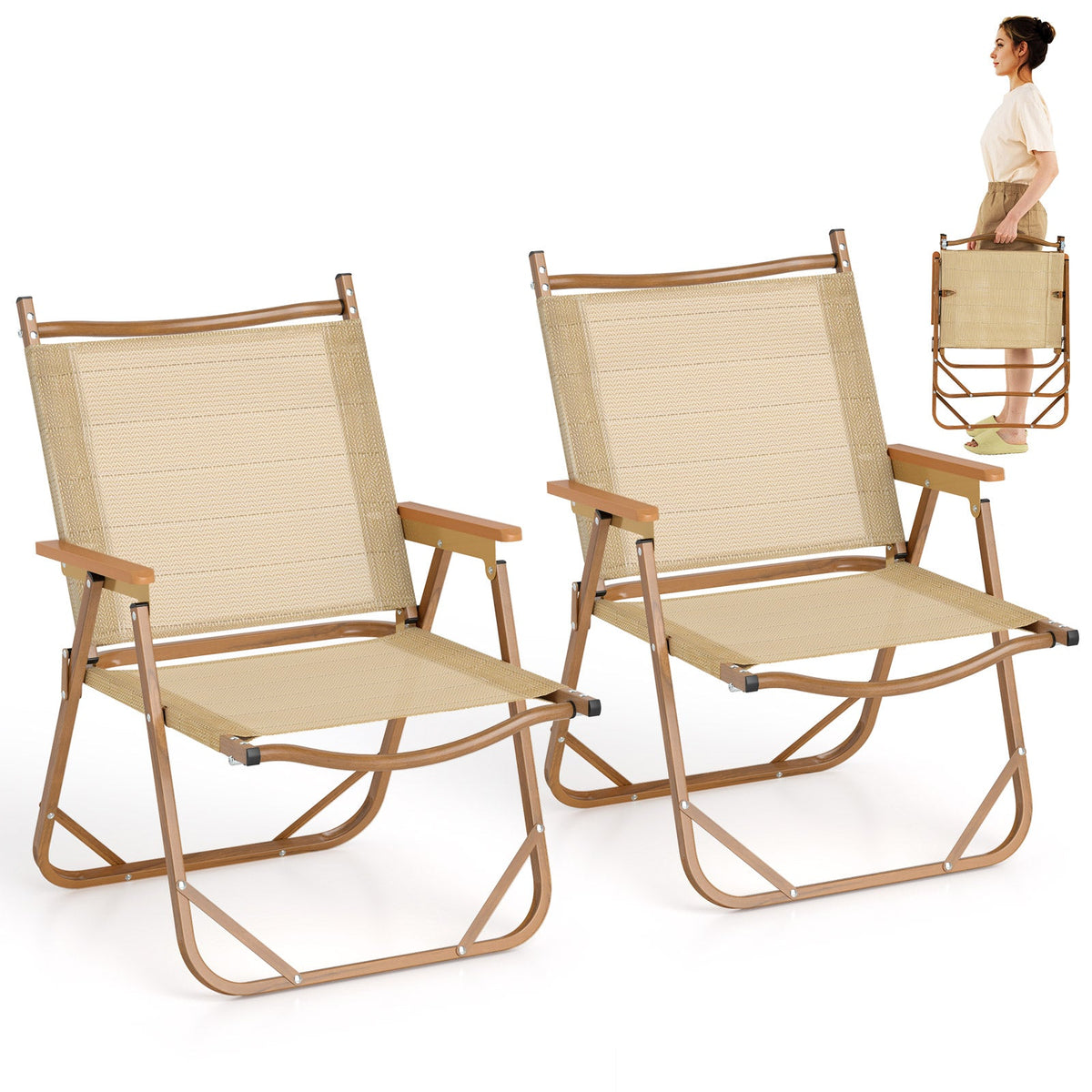 Folding Camp Chairs Set of 2, Lightweight Beach Chairs with Aluminum Frame