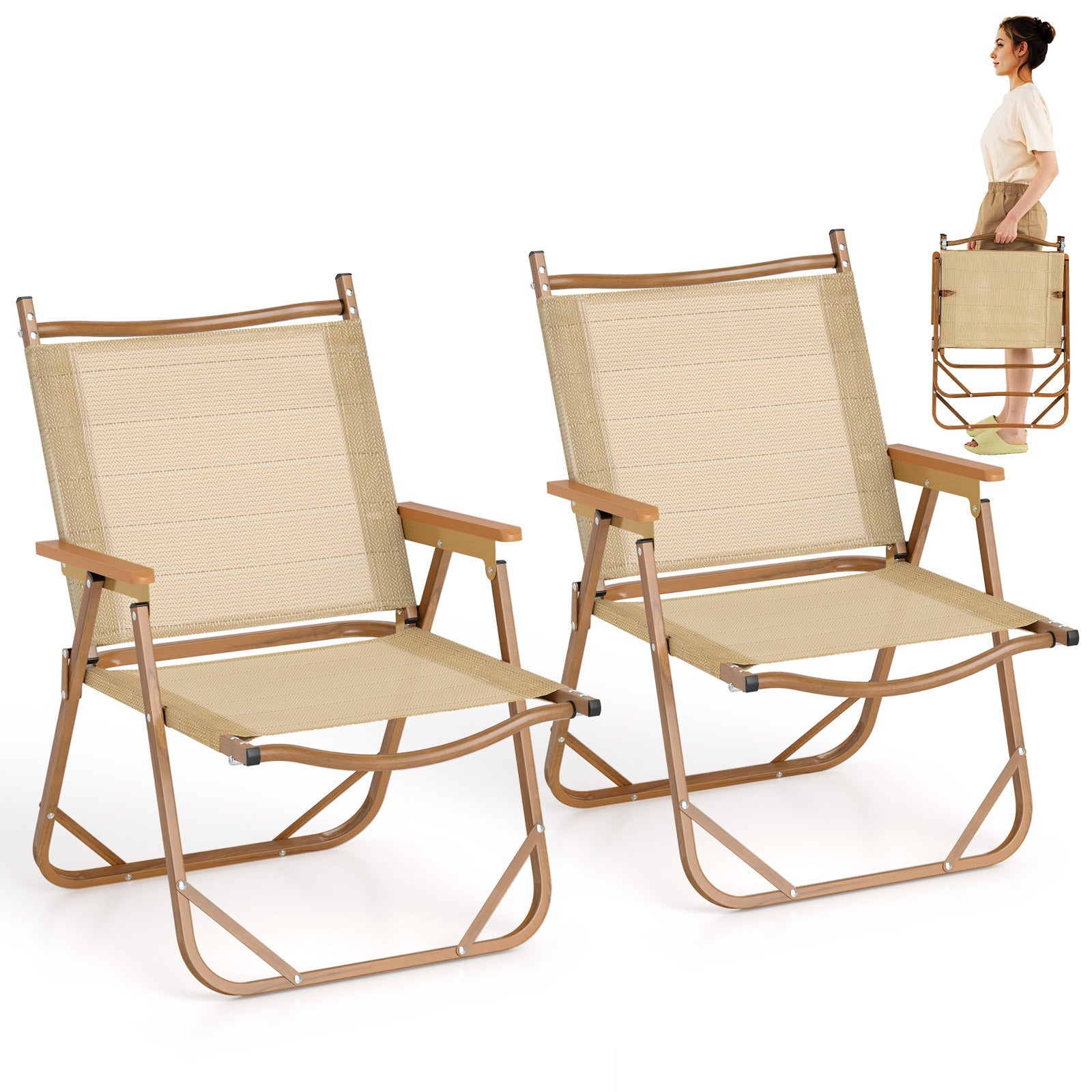 Folding Camp Chairs Set of 2, Lightweight Beach Chairs with Aluminum Frame