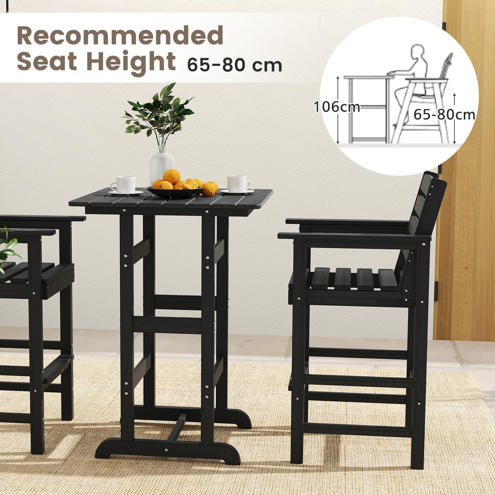 76cm x 76cm Square Bar Table, Patio HDPE Bar Height Dining Table w/Slatted Tabletop