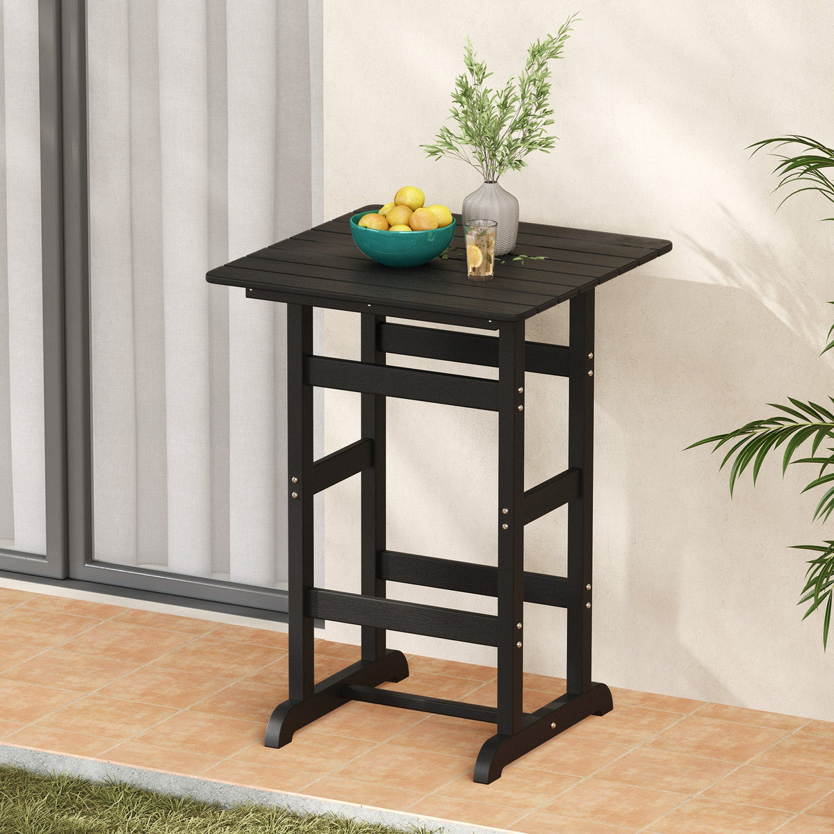 76cm x 76cm Square Bar Table, Patio HDPE Bar Height Dining Table w/Slatted Tabletop