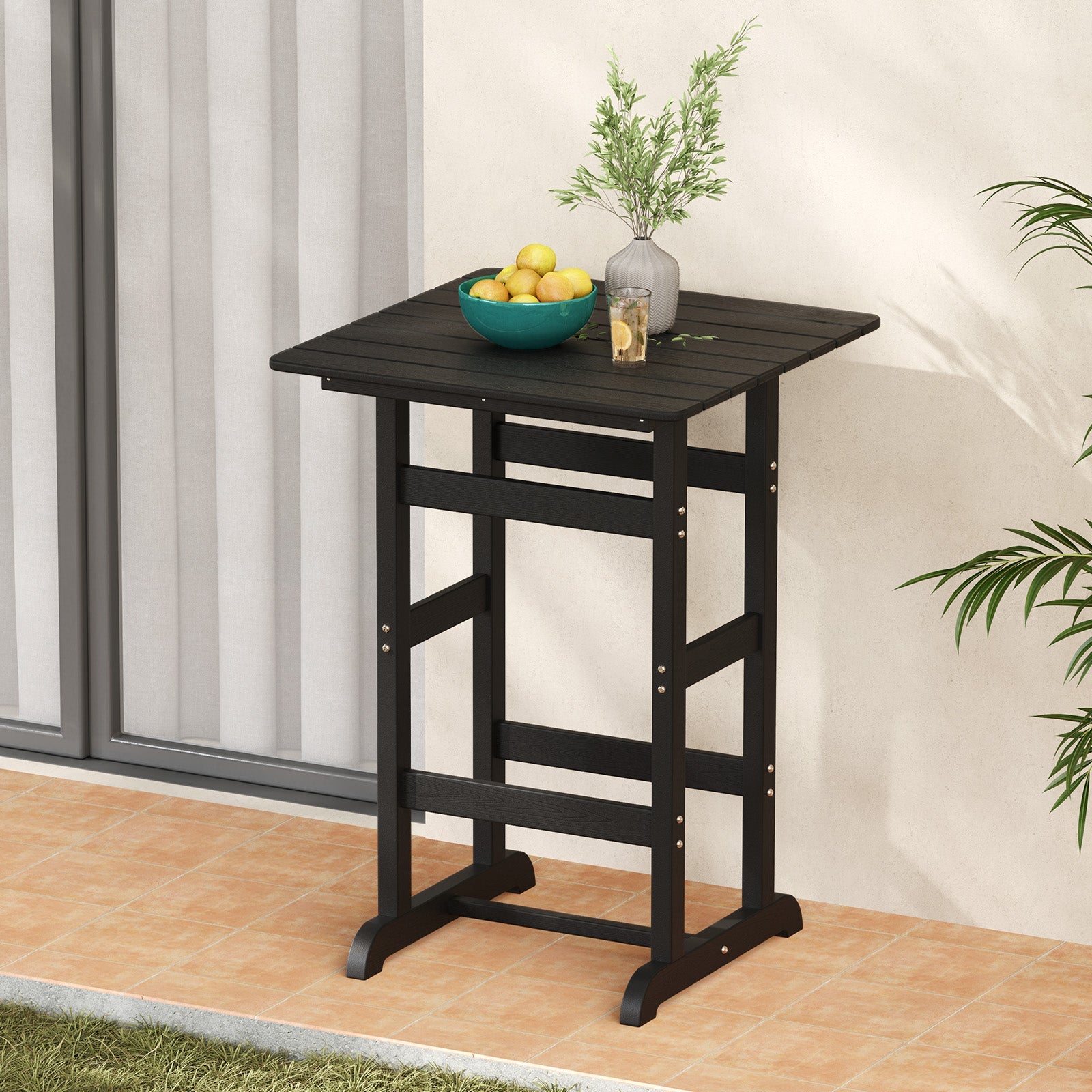 76cm x 76cm Square Bar Table, Patio HDPE Bar Height Dining Table w/Slatted Tabletop