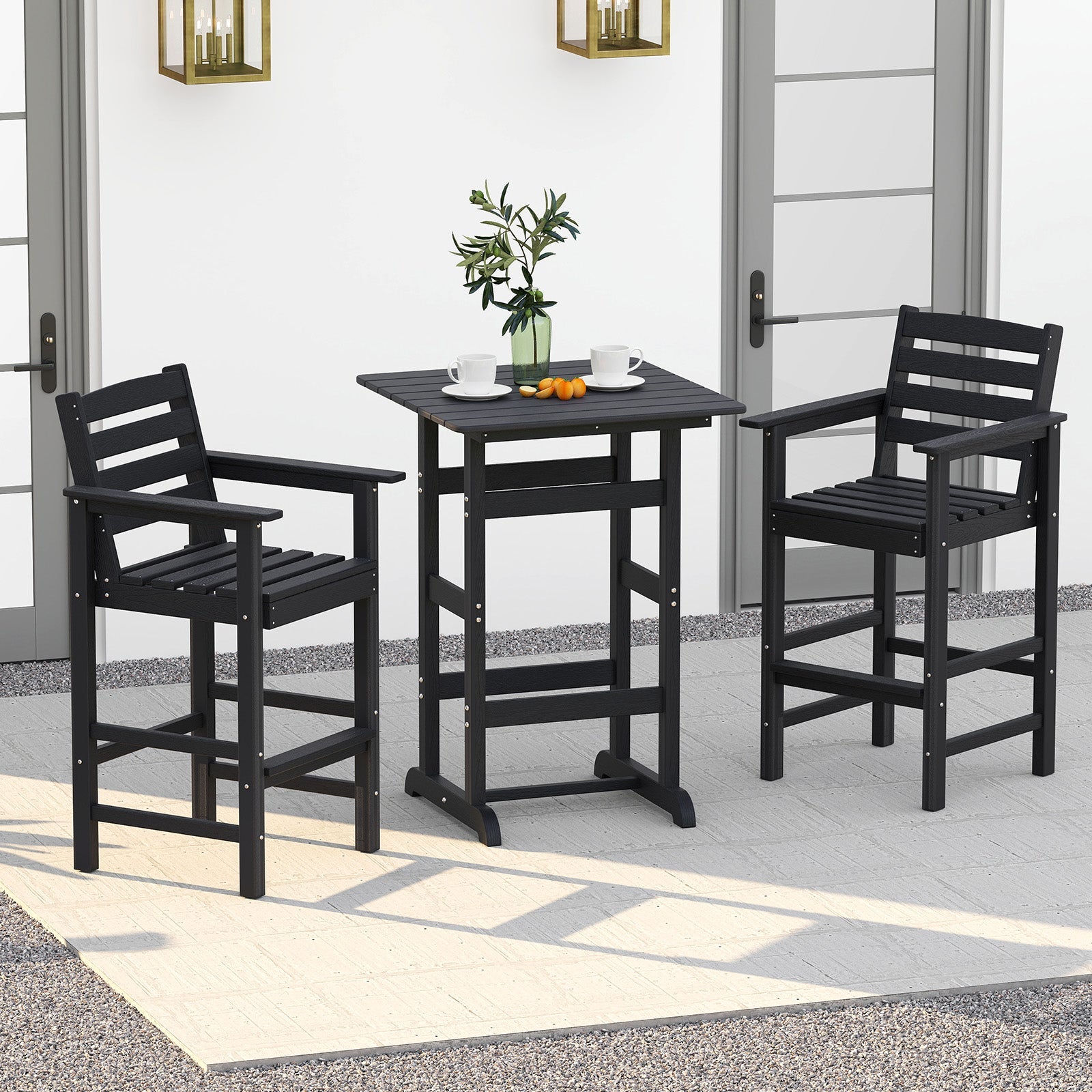 76cm x 76cm Square Bar Table, Patio HDPE Bar Height Dining Table w/Slatted Tabletop