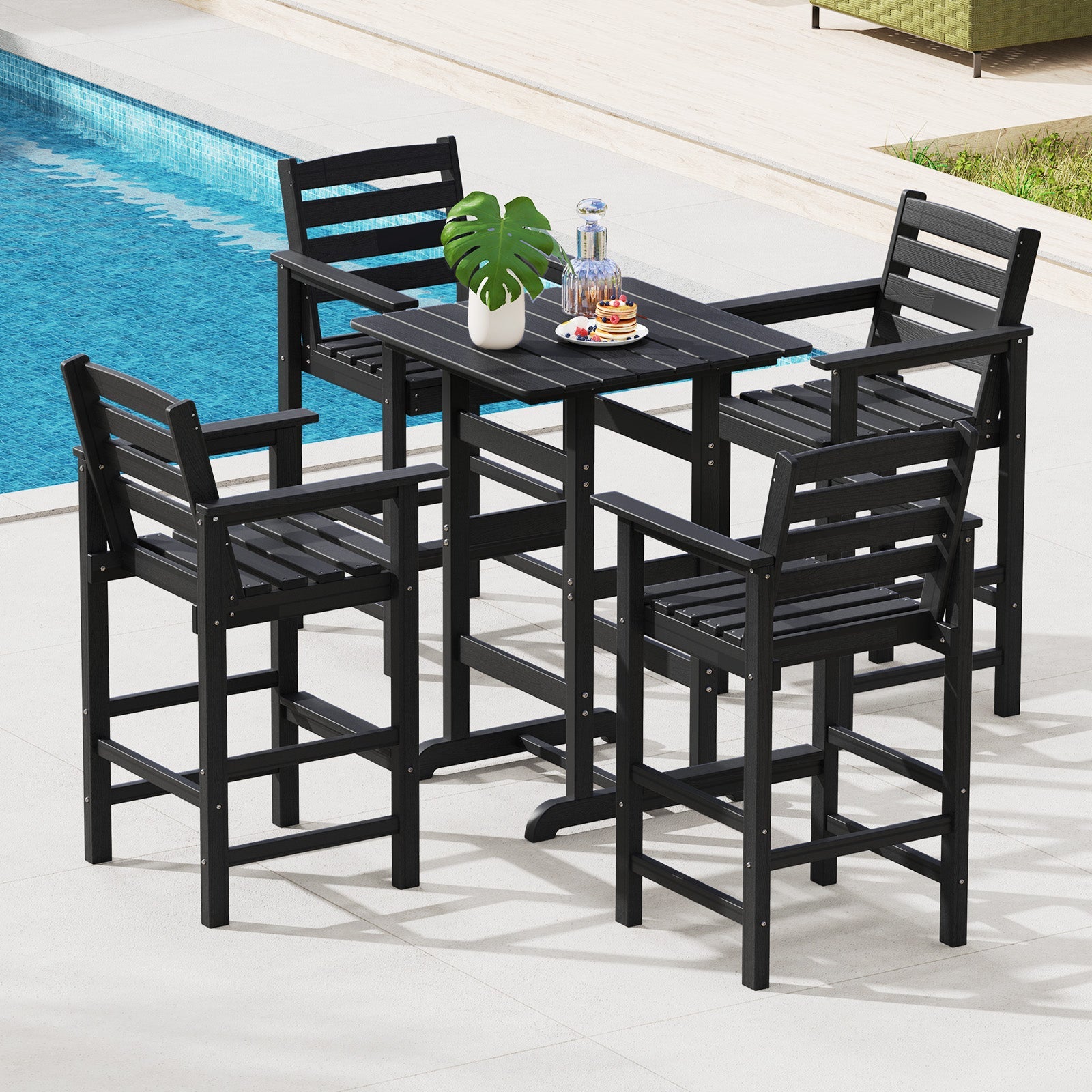 76cm x 76cm Square Bar Table, Patio HDPE Bar Height Dining Table w/Slatted Tabletop