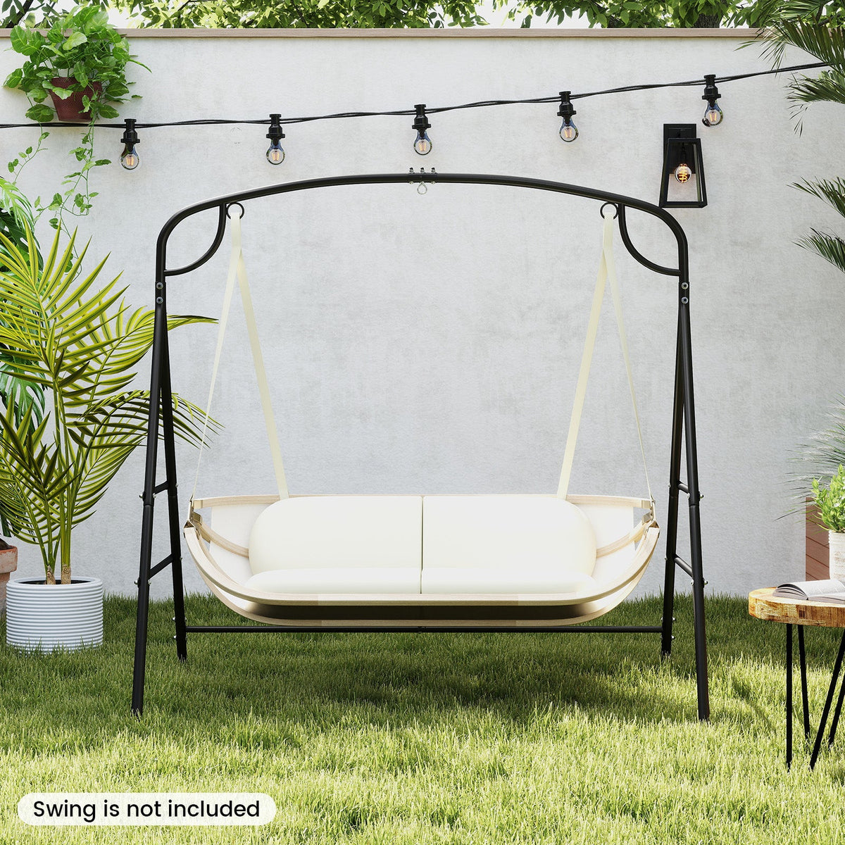 Patio Metal Swing Stand, Heavy-Duty A-Shaped Porch Swing Frame w/Double Side Bars & 2-Ring Design