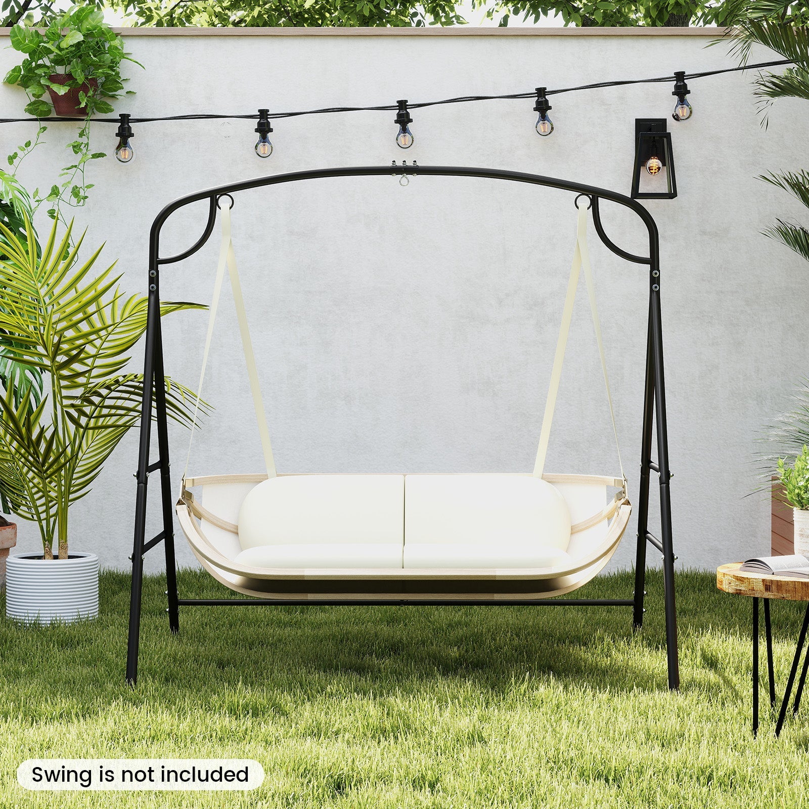 Patio Metal Swing Stand, Heavy-Duty A-Shaped Porch Swing Frame w/Double Side Bars & 2-Ring Design