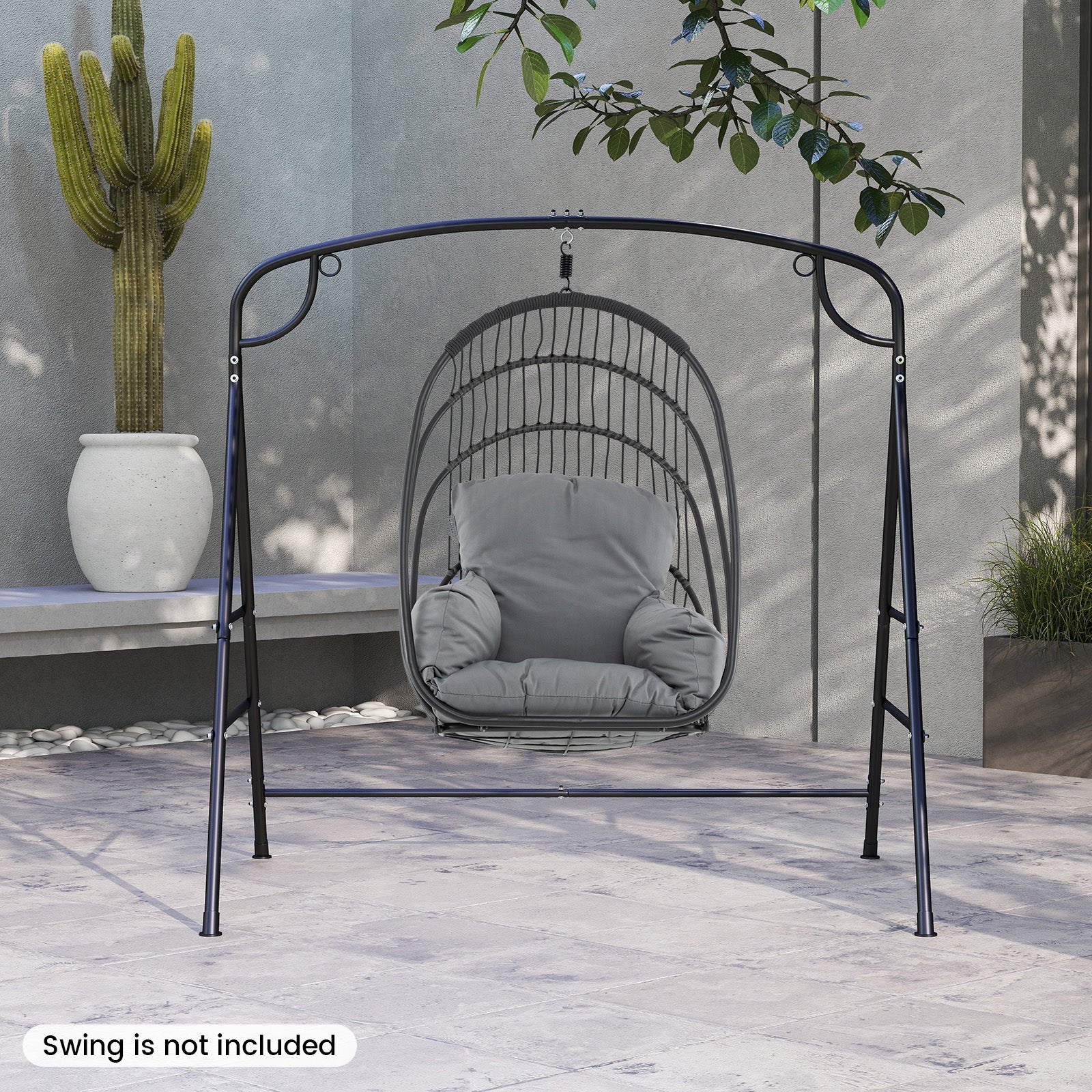 Patio Metal Swing Stand, Heavy-Duty A-Shaped Porch Swing Frame w/Double Side Bars & 2-Ring Design