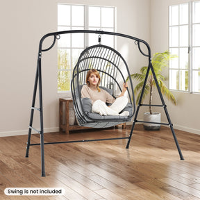 Patio Metal Swing Stand, Heavy-Duty A-Shaped Porch Swing Frame w/Double Side Bars & 2-Ring Design