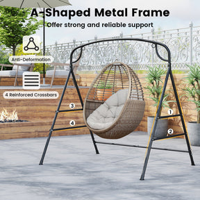 Patio Metal Swing Stand, Heavy-Duty A-Shaped Porch Swing Frame w/Double Side Bars & 2-Ring Design