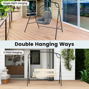 Patio Metal Swing Stand, Heavy-Duty A-Shaped Porch Swing Frame w/Double Side Bars & 2-Ring Design