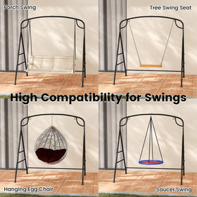 Patio Metal Swing Stand, Heavy-Duty A-Shaped Porch Swing Frame w/Double Side Bars & 2-Ring Design