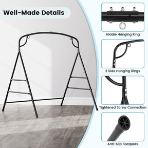 Patio Metal Swing Stand, Heavy-Duty A-Shaped Porch Swing Frame w/Double Side Bars & 2-Ring Design