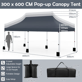 3 X 6 M Pop up Canopy Tent, Foldable Portable Outdoor Gazebo w/ Carry Bag, 6 Sandbags