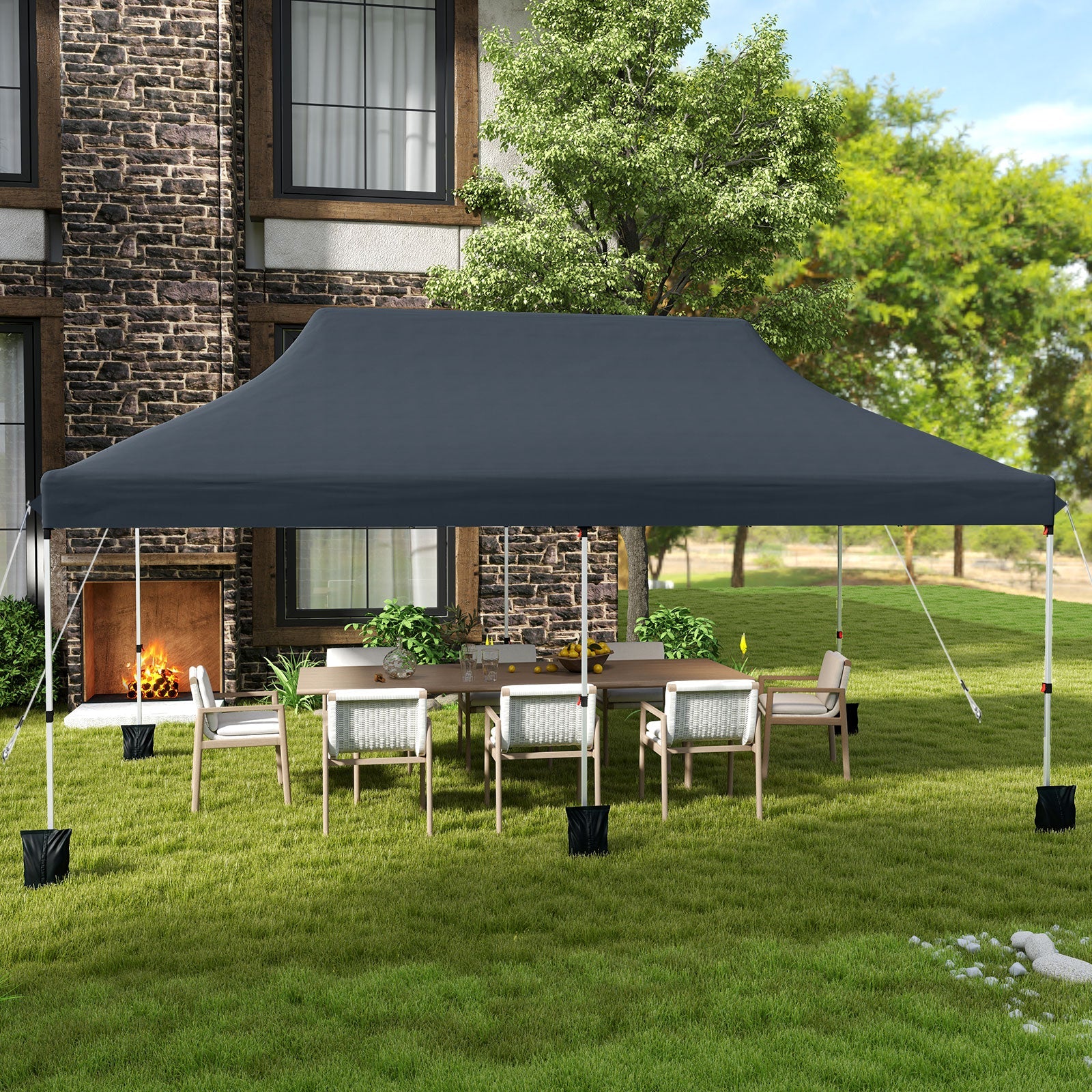 3 X 6 M Pop up Canopy Tent, Foldable Portable Outdoor Gazebo w/ Carry Bag, 6 Sandbags