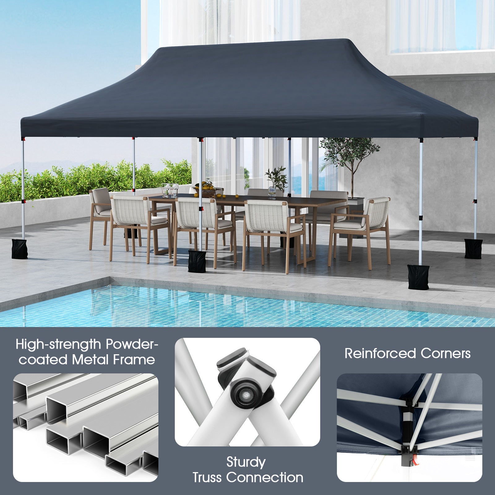 3 X 6 M Pop up Canopy Tent, Foldable Portable Outdoor Gazebo w/ Carry Bag, 6 Sandbags