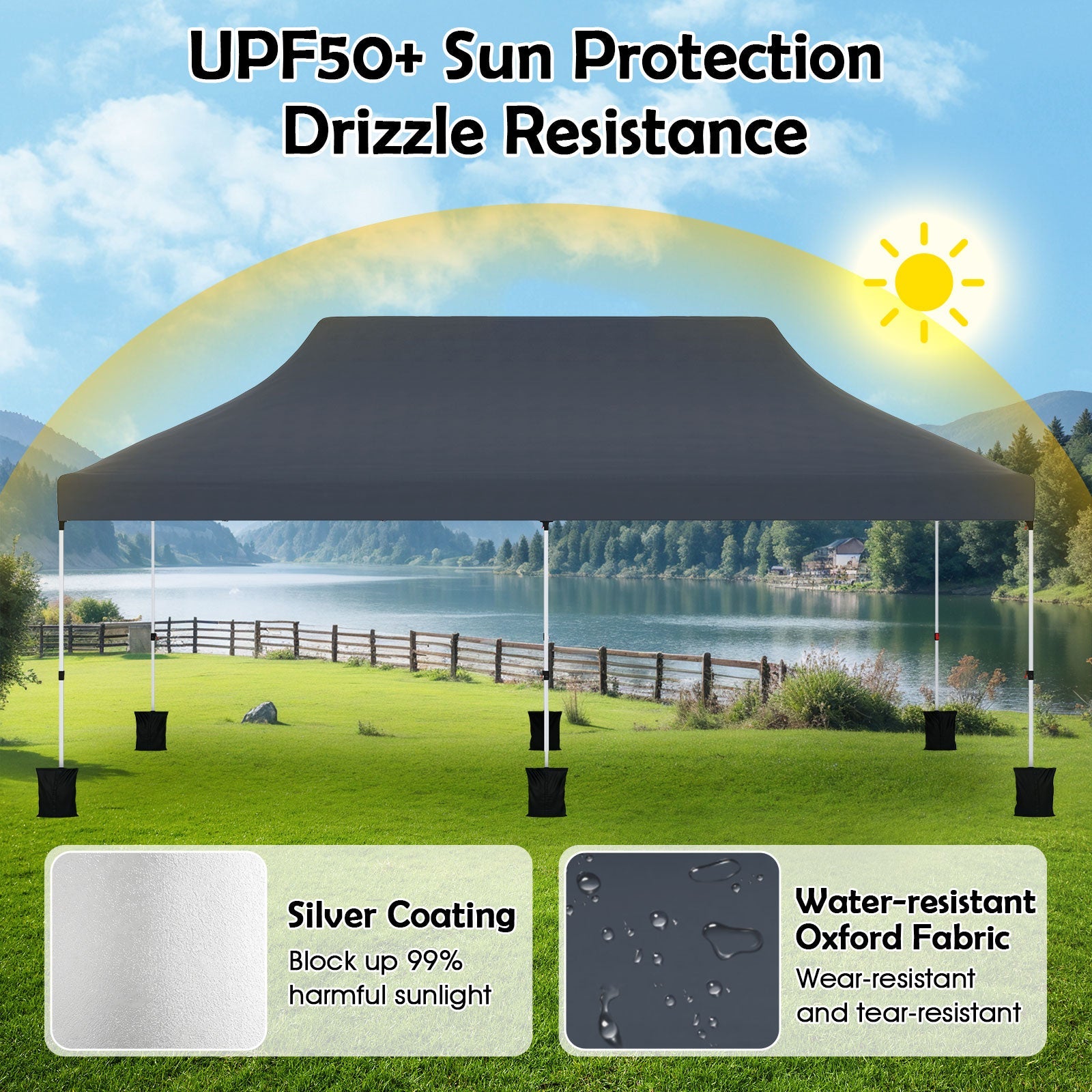 3 X 6 M Pop up Canopy Tent, Foldable Portable Outdoor Gazebo w/ Carry Bag, 6 Sandbags