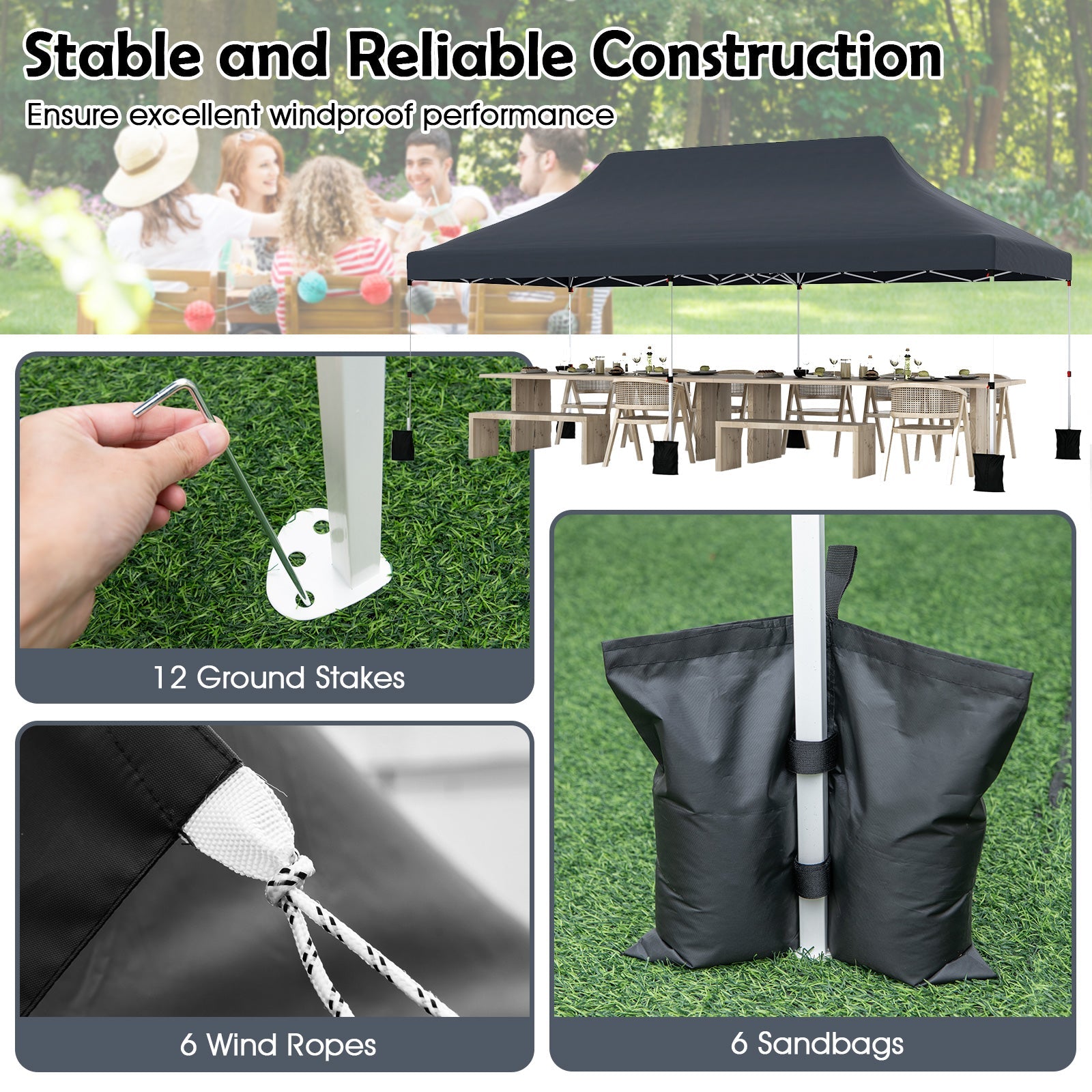 3 X 6 M Pop up Canopy Tent, Foldable Portable Outdoor Gazebo w/ Carry Bag, 6 Sandbags
