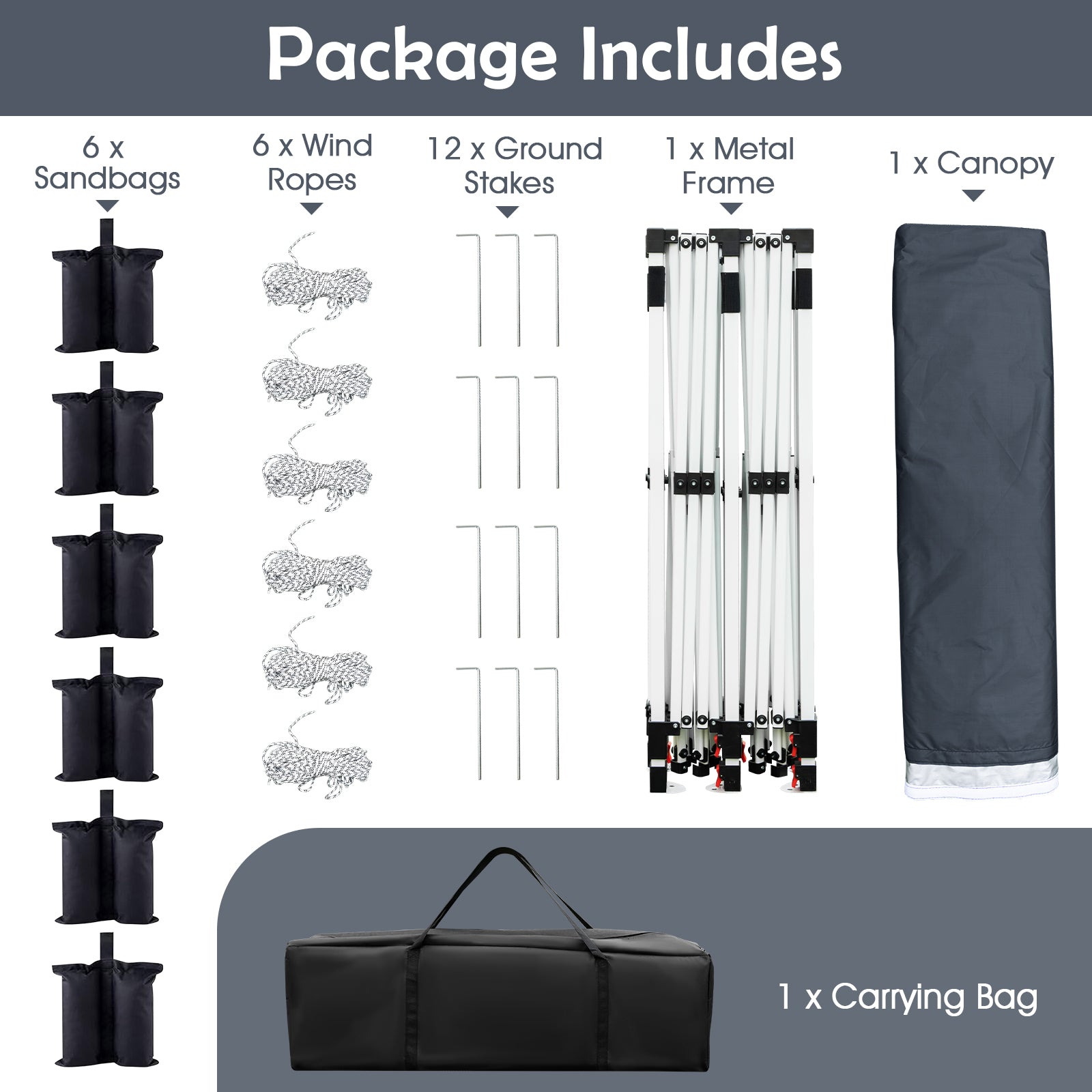 3 X 6 M Pop up Canopy Tent, Foldable Portable Outdoor Gazebo w/ Carry Bag, 6 Sandbags