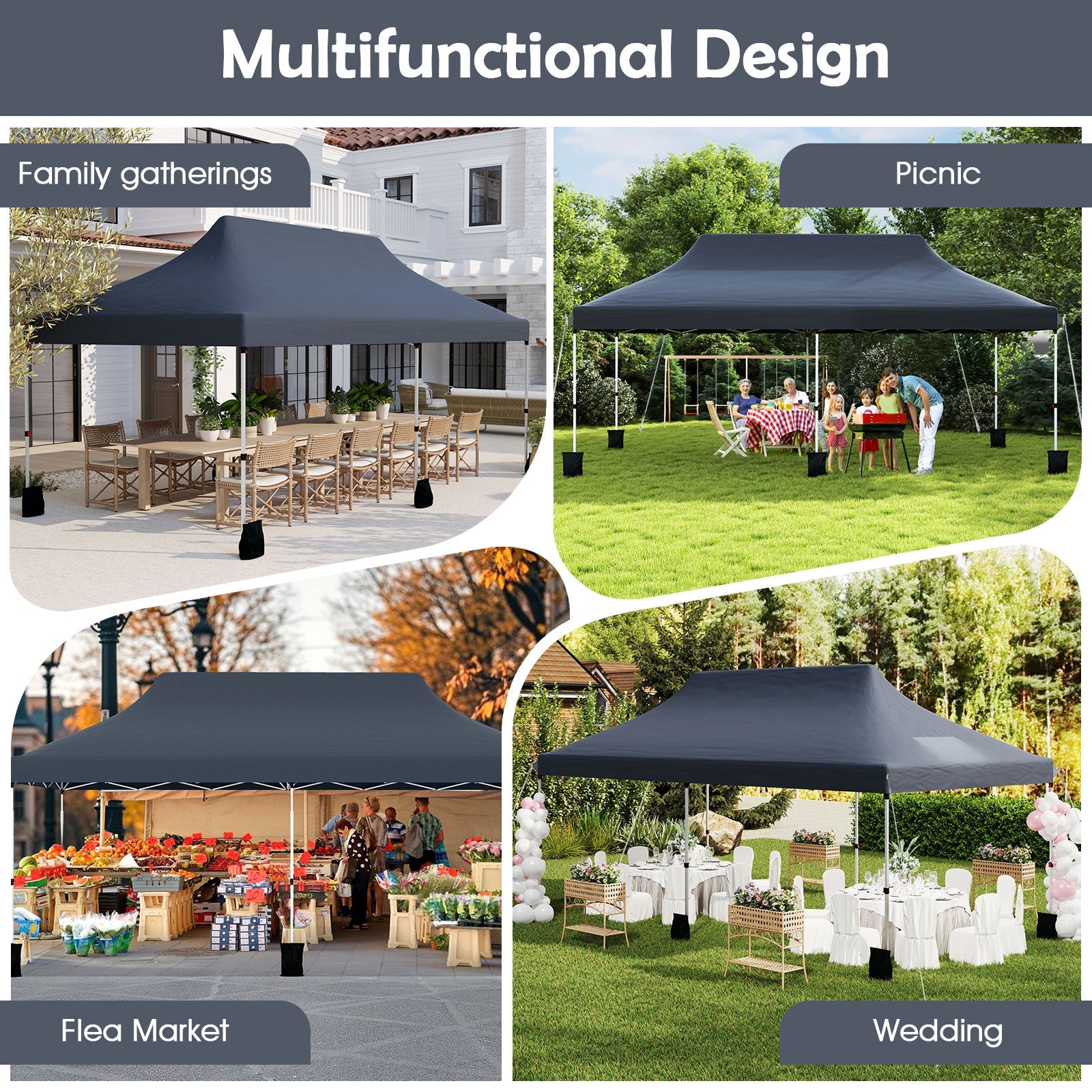 3 X 6 M Pop up Canopy Tent, Foldable Portable Outdoor Gazebo w/ Carry Bag, 6 Sandbags