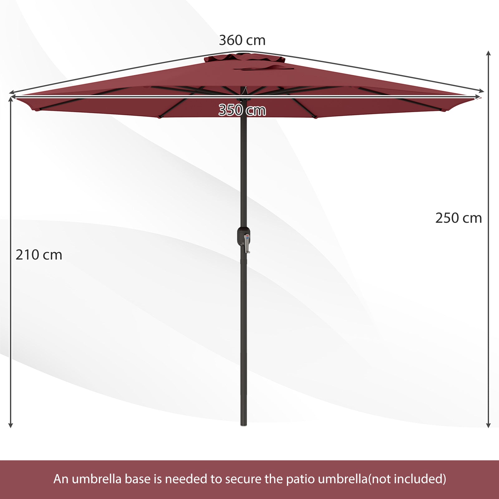 3.6 m Patio Outdoor Market Umbrella With Crank Handle