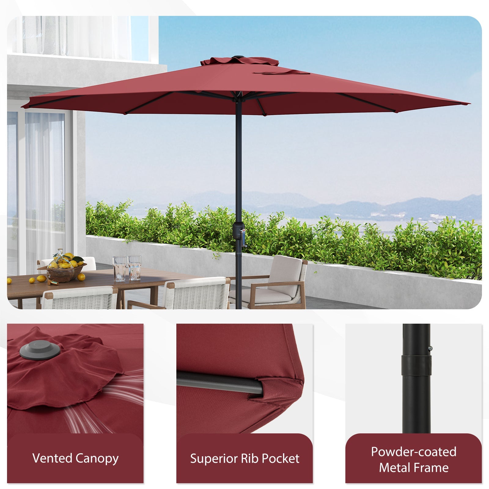 3.6 m Patio Outdoor Market Umbrella With Crank Handle