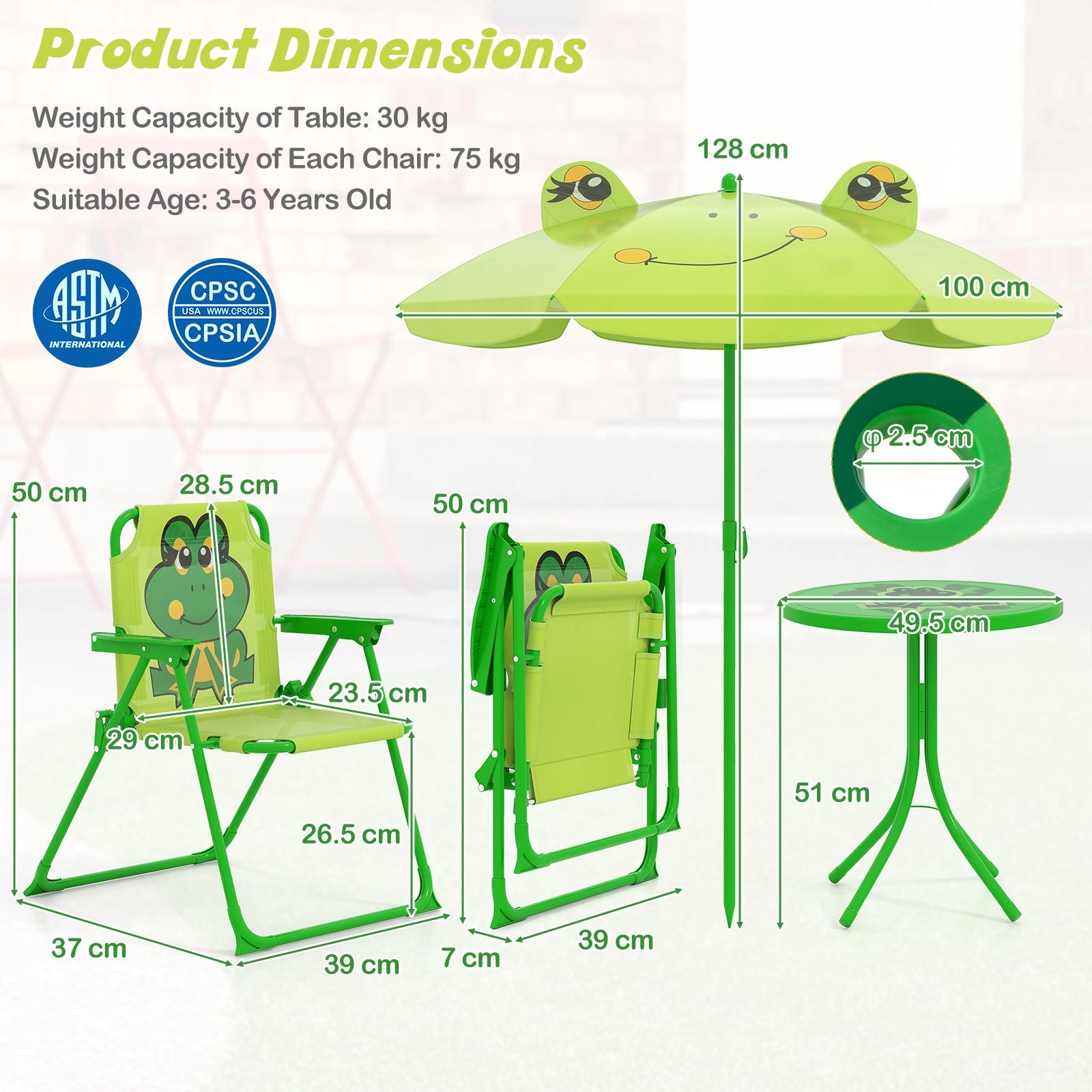 Baby Joy Toddler Outdoor Activity Table with 2 Folding Chairs & a Height Adjustable Umbrella