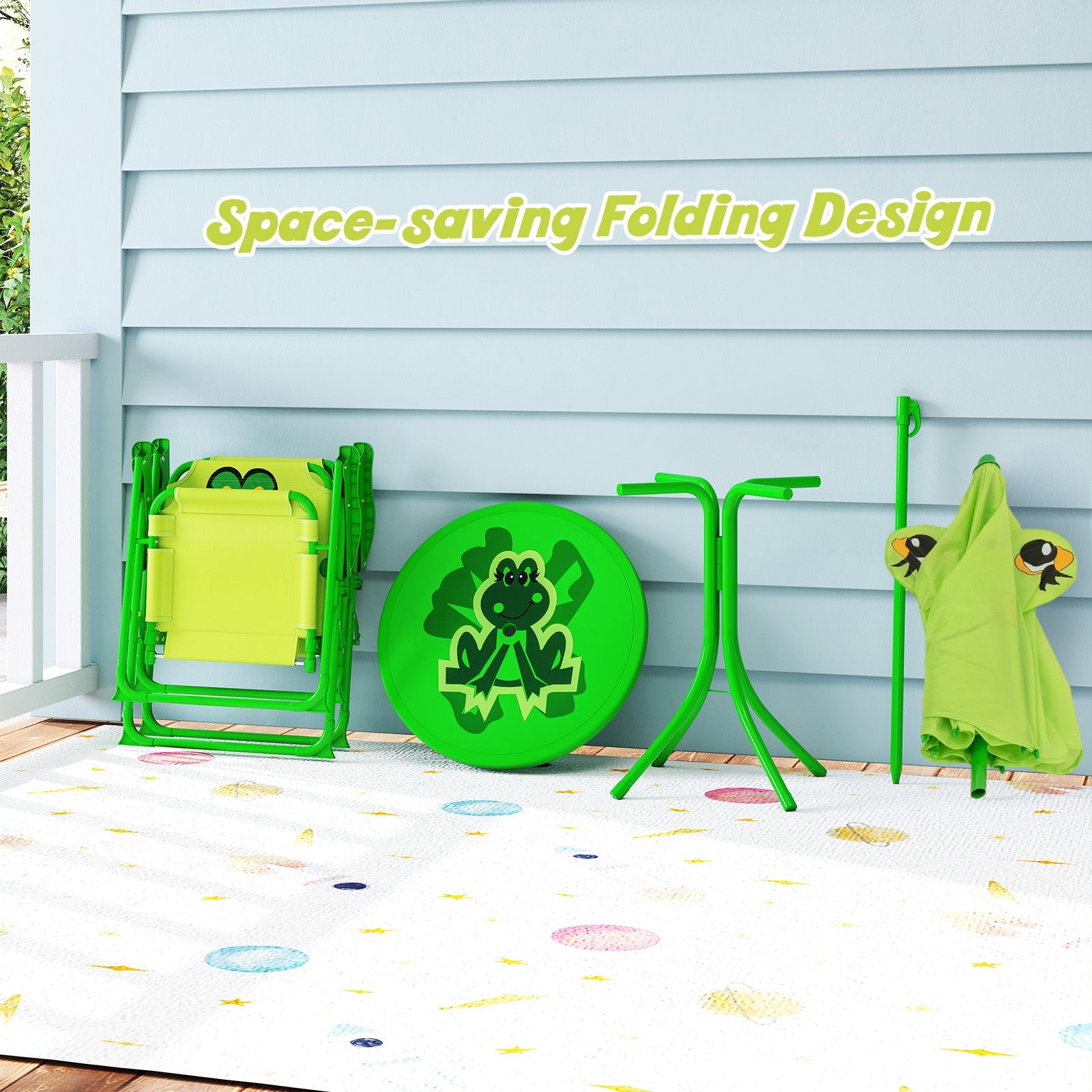 Baby Joy Toddler Outdoor Activity Table with 2 Folding Chairs & a Height Adjustable Umbrella