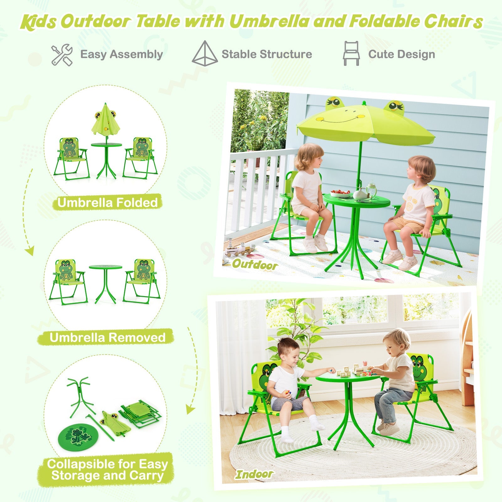 Toddler Outdoor Activity Table with 2 Folding Chairs & a Height Adjustable Umbrella