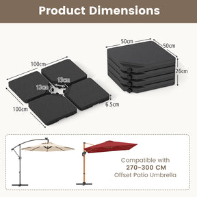 Patio Offset Umbrella Base, 100kg Capacity, Heavy-Duty 4-Piece Square Plate Set