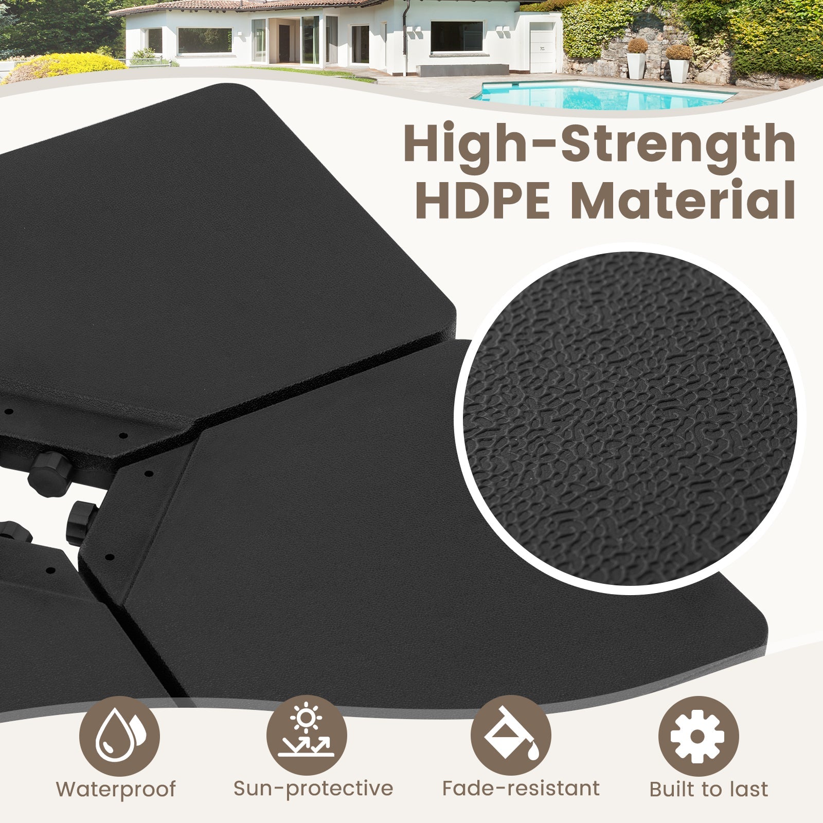 Patio Offset Umbrella Base, 100kg Capacity, Heavy-Duty 4-Piece Square Plate Set