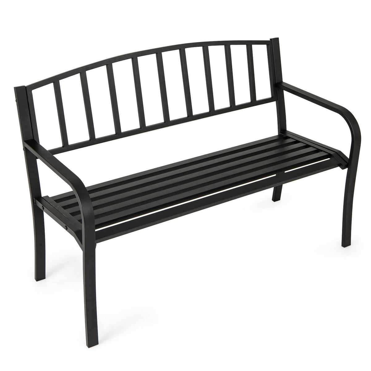 127cm Garden Bench with Slatted Backrest and Curved Armrests