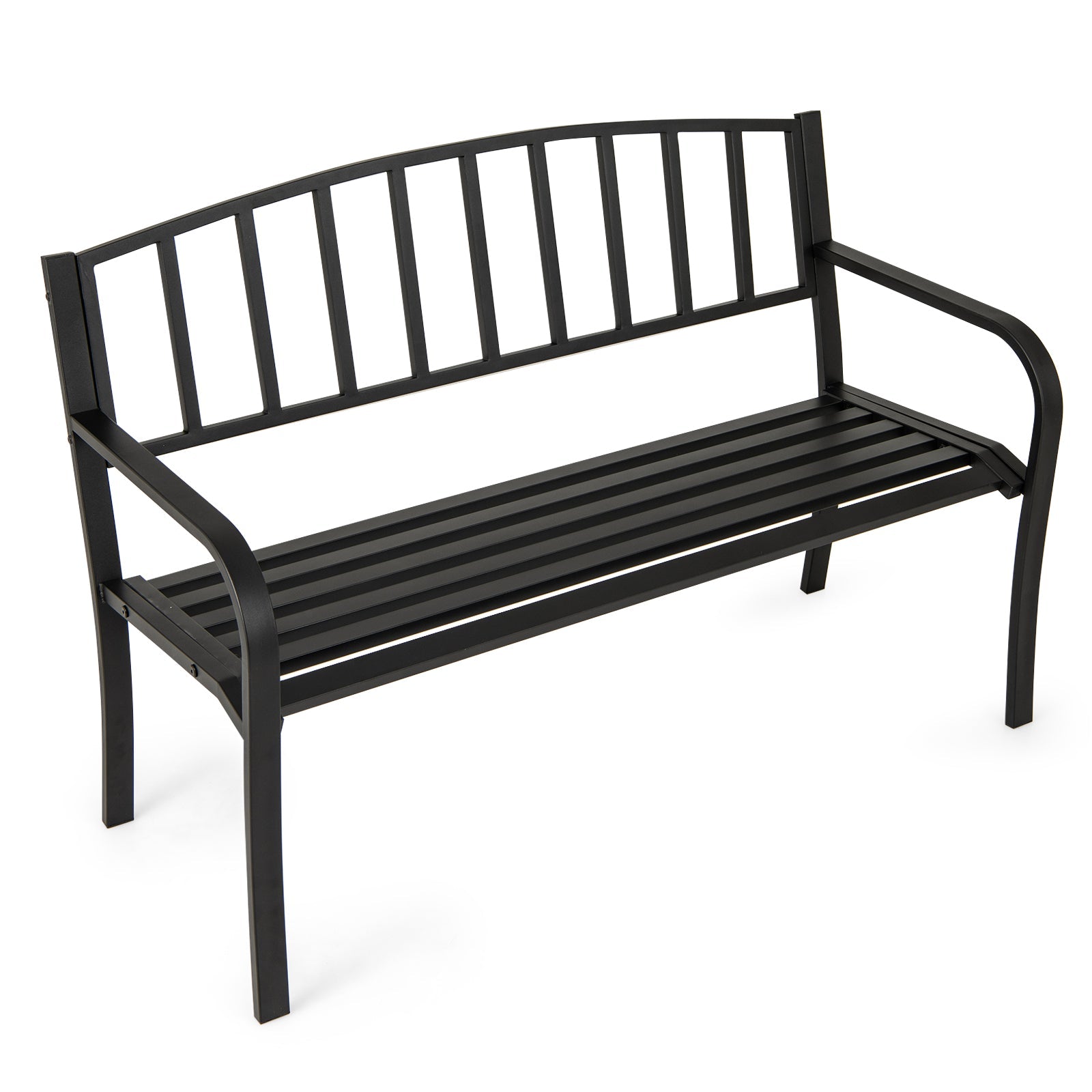 127cm Garden Bench with Slatted Backrest and Curved Armrests
