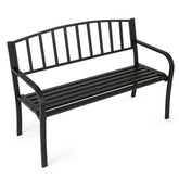 127cm Garden Bench with Slatted Backrest and Curved Armrests