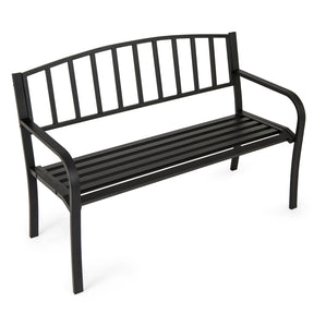 127cm Garden Bench with Slatted Backrest and Curved Armrests