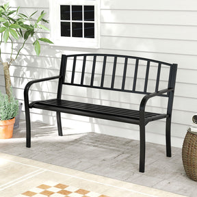 127cm Garden Bench with Slatted Backrest and Curved Armrests