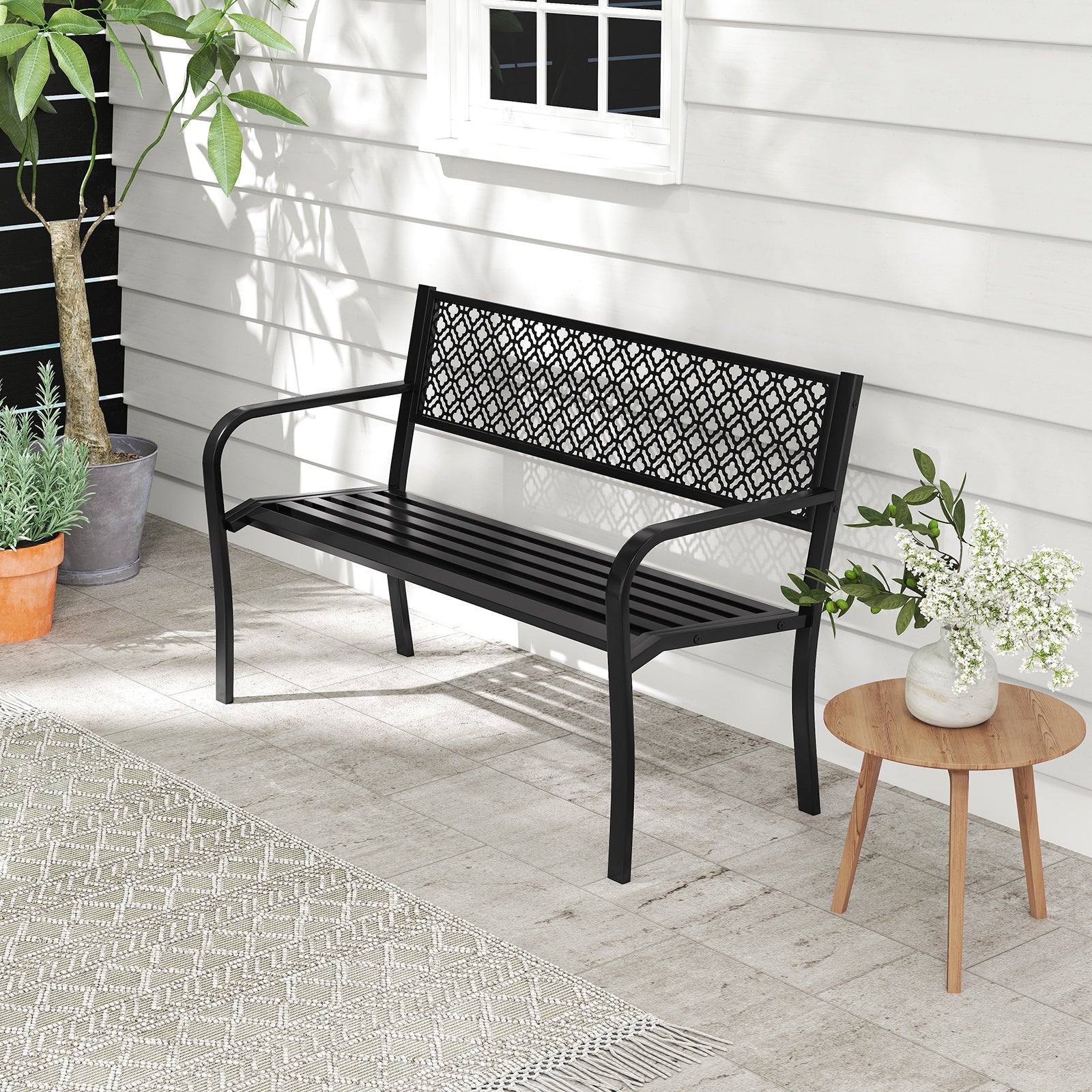 Outdoor Loveseat Chair for Porch, Lawn and Yard, Black/Gray