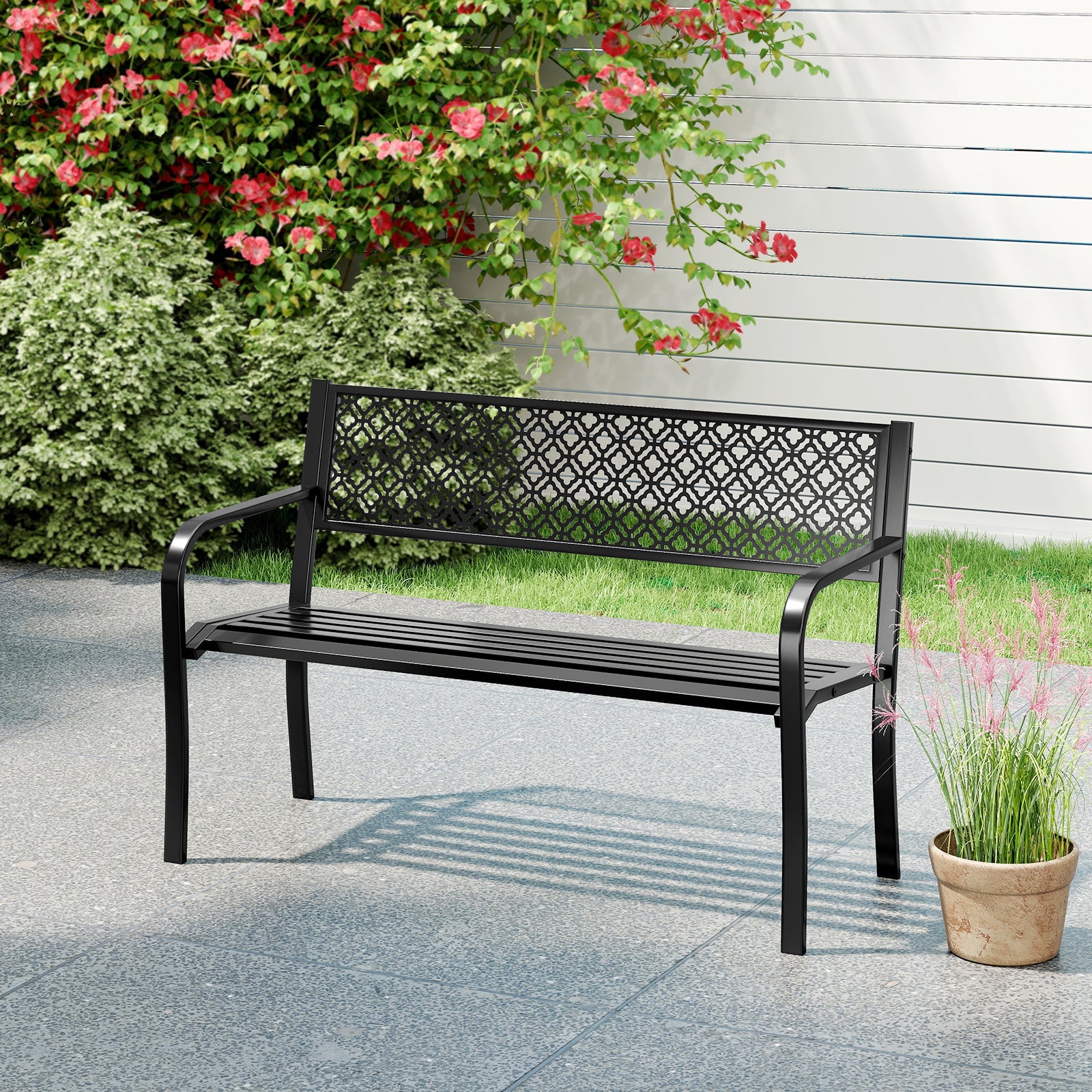 Outdoor Loveseat Chair for Porch, Lawn and Yard, Black/Gray