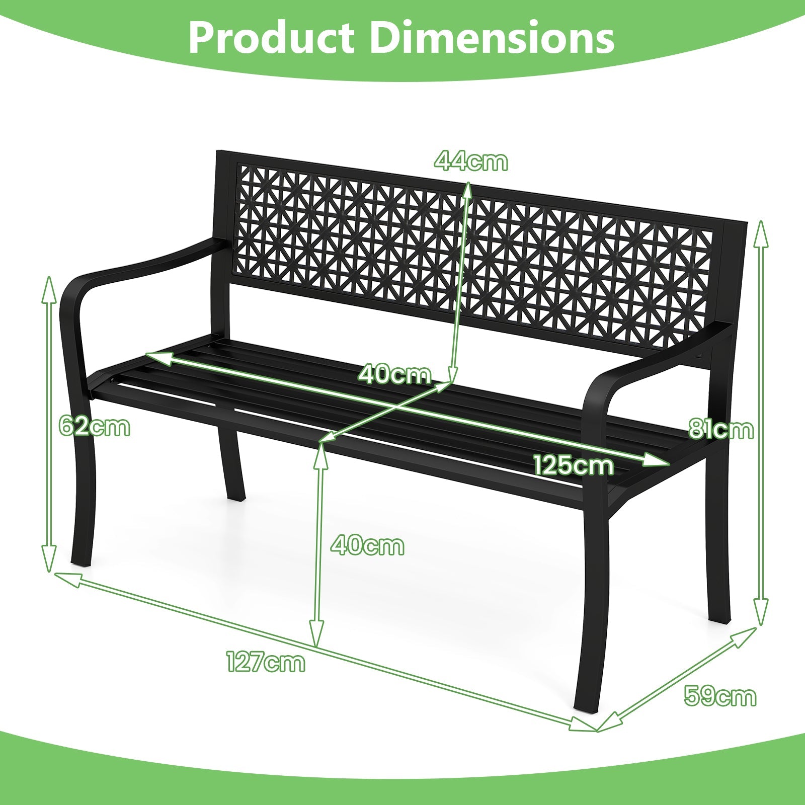 Outdoor Metal Loveseat Chair for Porch, Lawn, Yard and Park