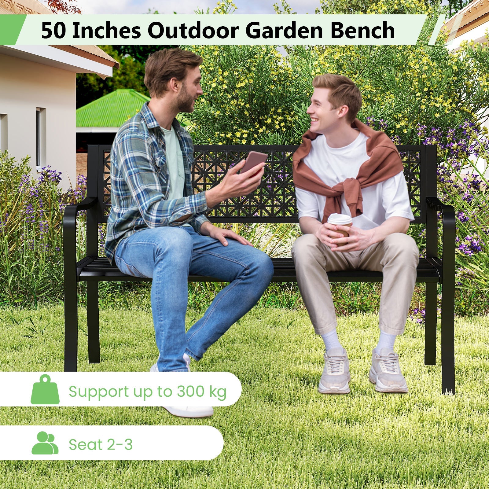 Outdoor Metal Loveseat Chair for Porch, Lawn, Yard and Park