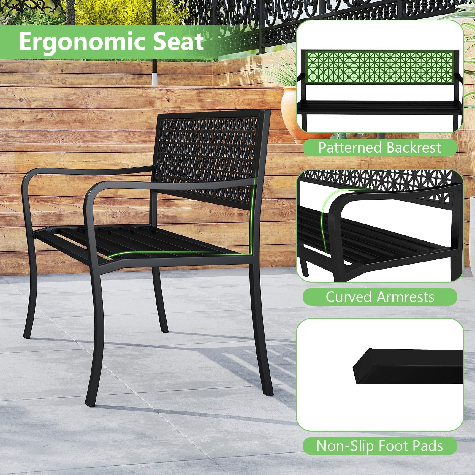 Outdoor Metal Loveseat Chair for Porch, Lawn, Yard and Park