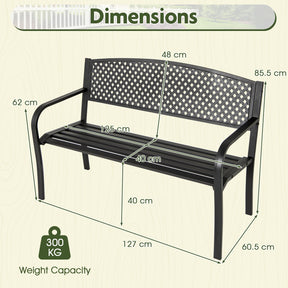Outdoor Bench with Patterned Backrest and Curved Armrests