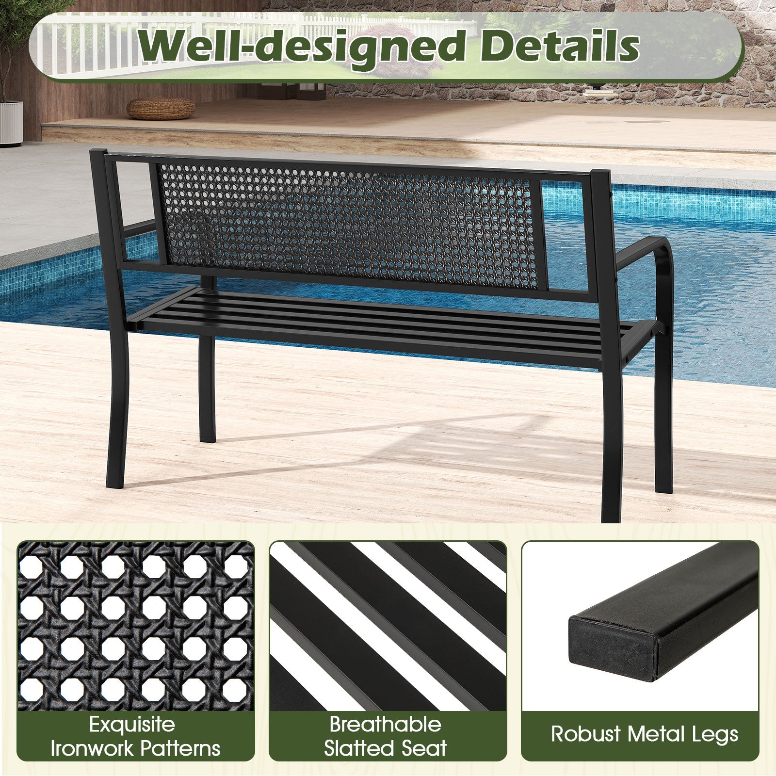 127 cm Outdoor Metal Loveseat Chair