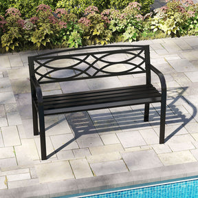 Patio Garden Bench, 116 cm Heavy-Duty Metal Bench with Backrest